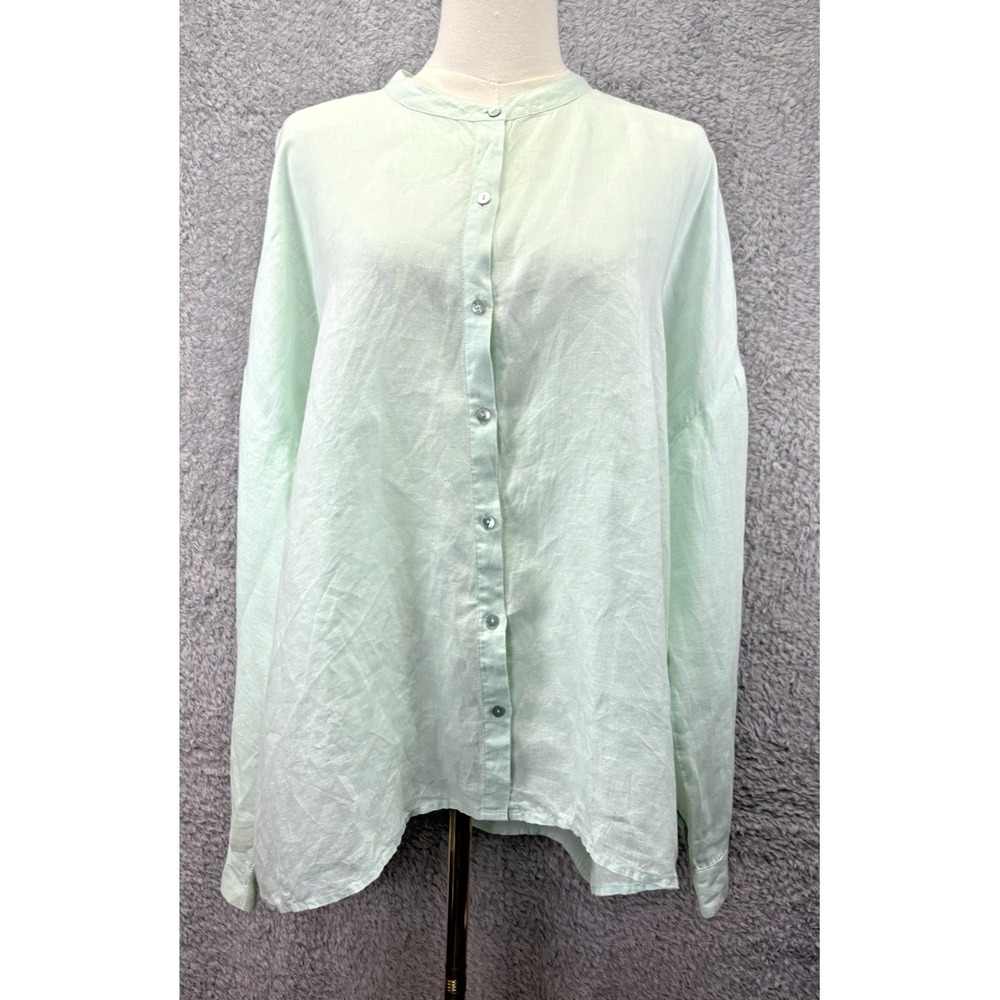 Eileen Fisher Womens XL 100% Organic Linen Button Up Shirt Long Sleeve Lagenlook